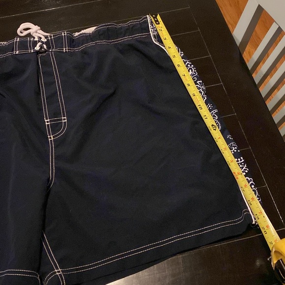 Faded Glory Swimming Trunks mens blue white paisley tie pocket, size XL, 40/42 - Picture 5 of 6